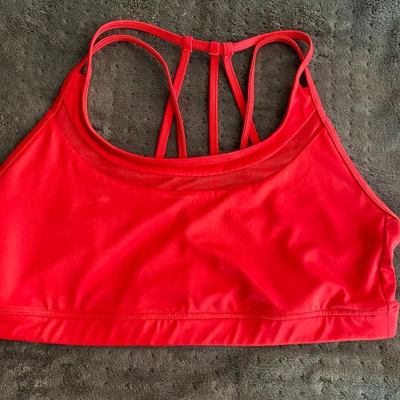 red strappy sports bra